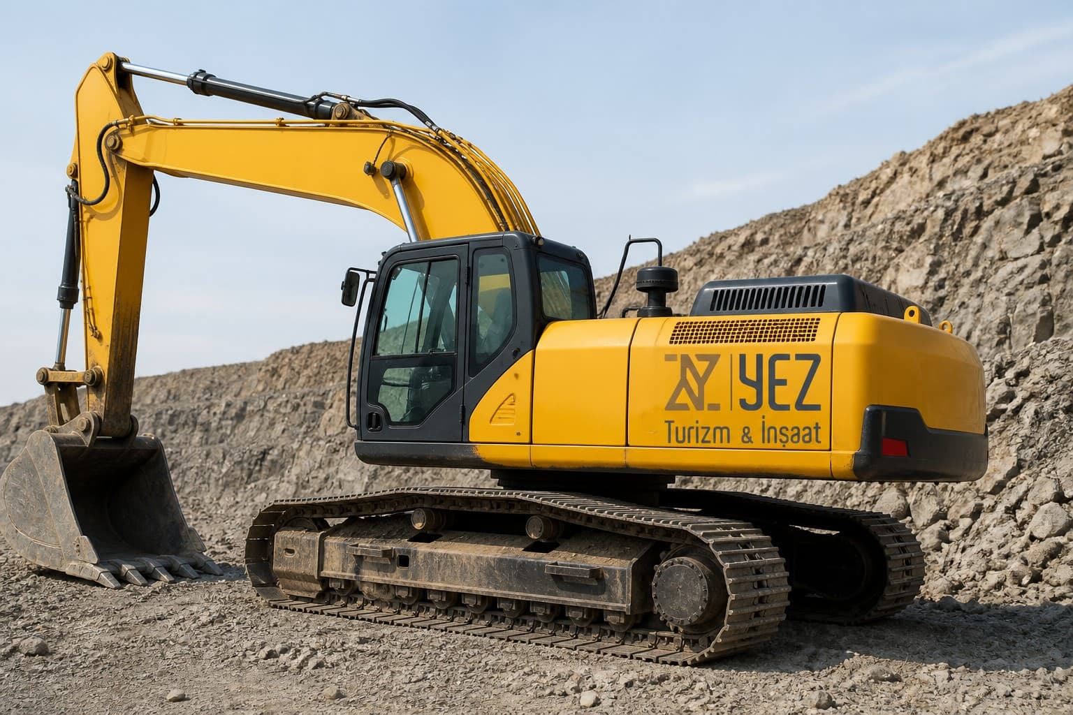 YEZ logolu paletli JCB ağır saha makinesi