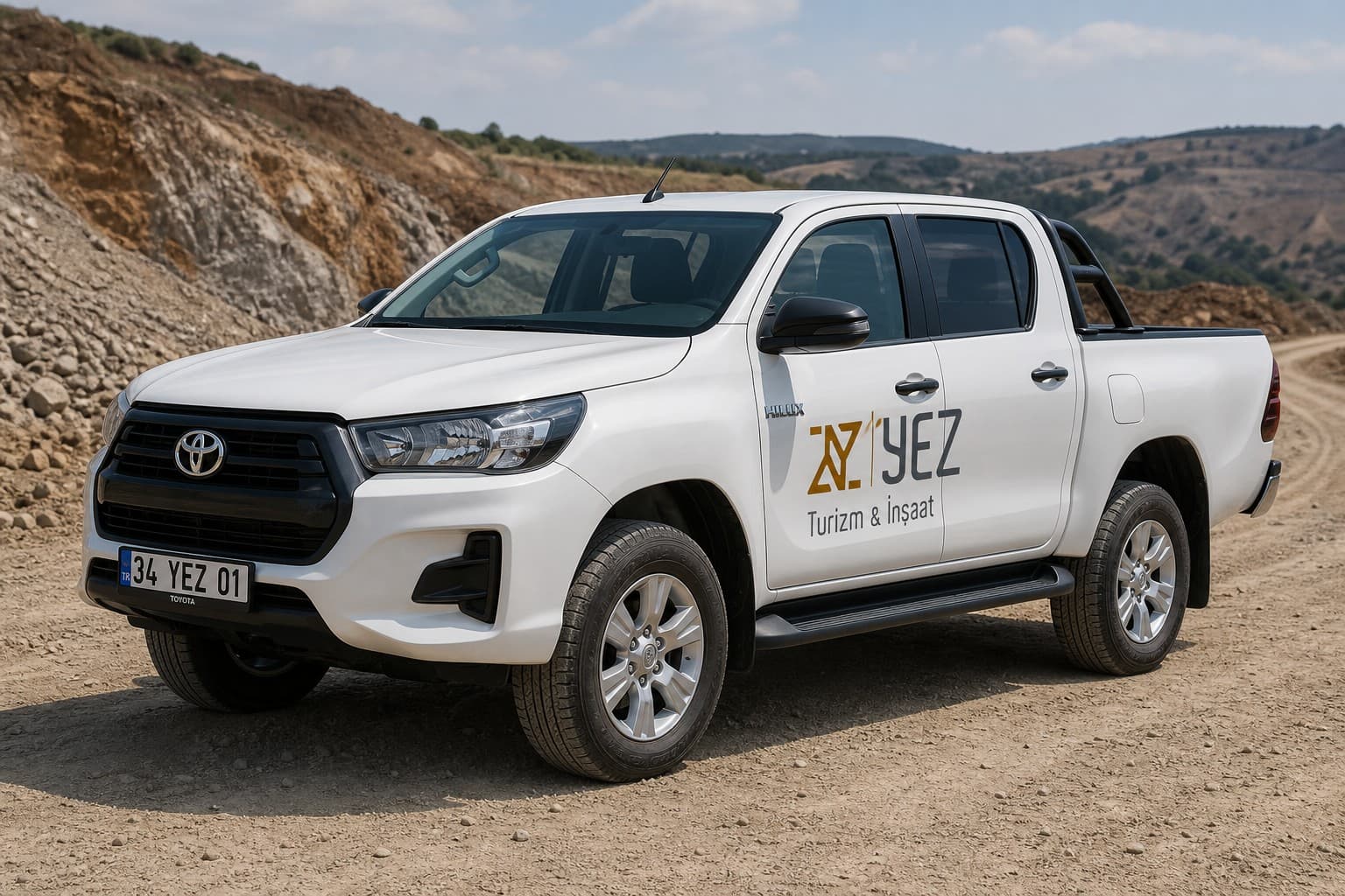 YEZ logolu Toyota Hilux pickup filosu